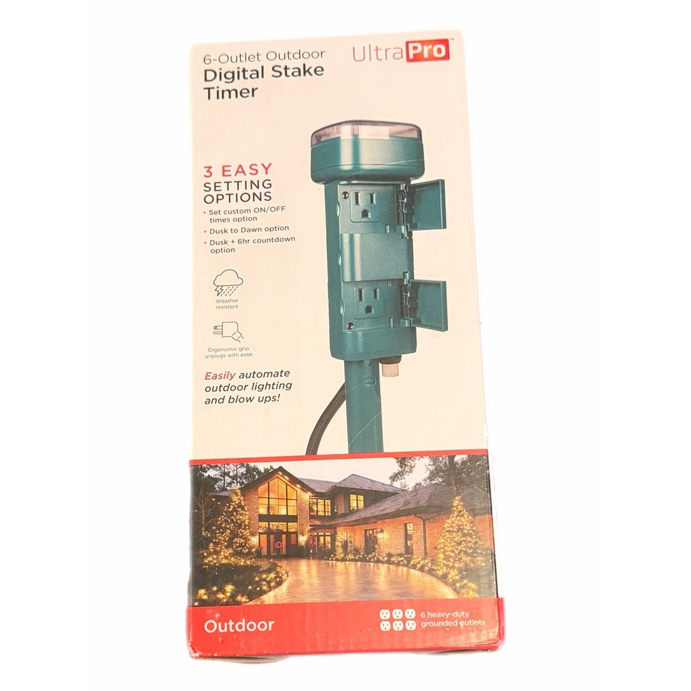 UltraPro 6-Outlet Outdoor Digital Stake Timer Weather Resistant Green 87117-1